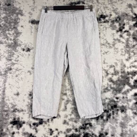 J Jill Love Linen Pants Womens Size‎ PS Silver Capri 100% Linen Hippie Boho - Picture 1 of 13